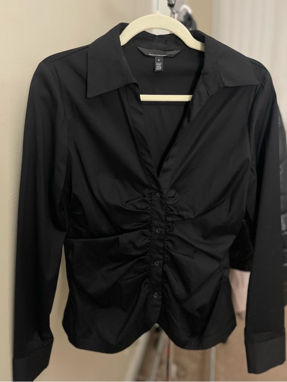 WHBM- Black Ruched Front Button-Down Shirt